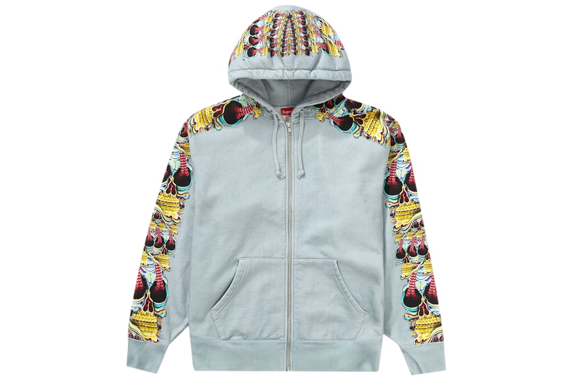 Click to view more detailed imagery on our partner's website Pre-owned Supreme Skulls Zip Up Hooded Sweatshirt Light Slate