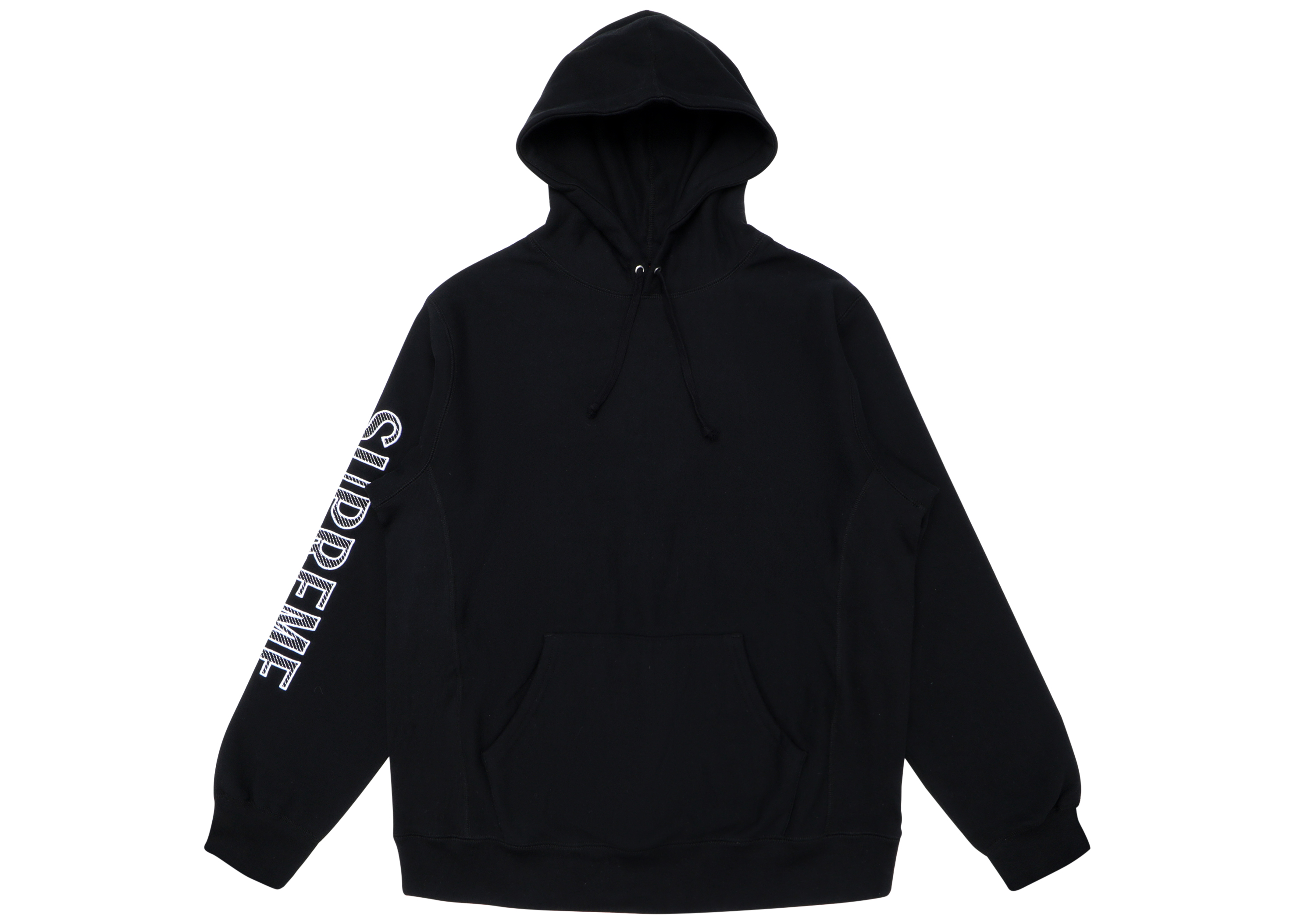 Supreme Sleeve Embroidery Hooded Sweatshirt Black