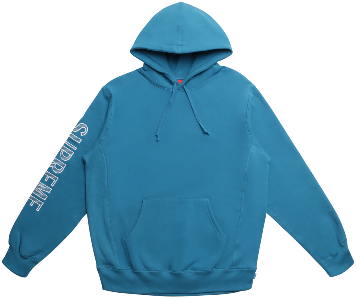Supreme Sleeve Embroidery Hooded Sweatshirt Dark Aqua Men's - SS18 - US