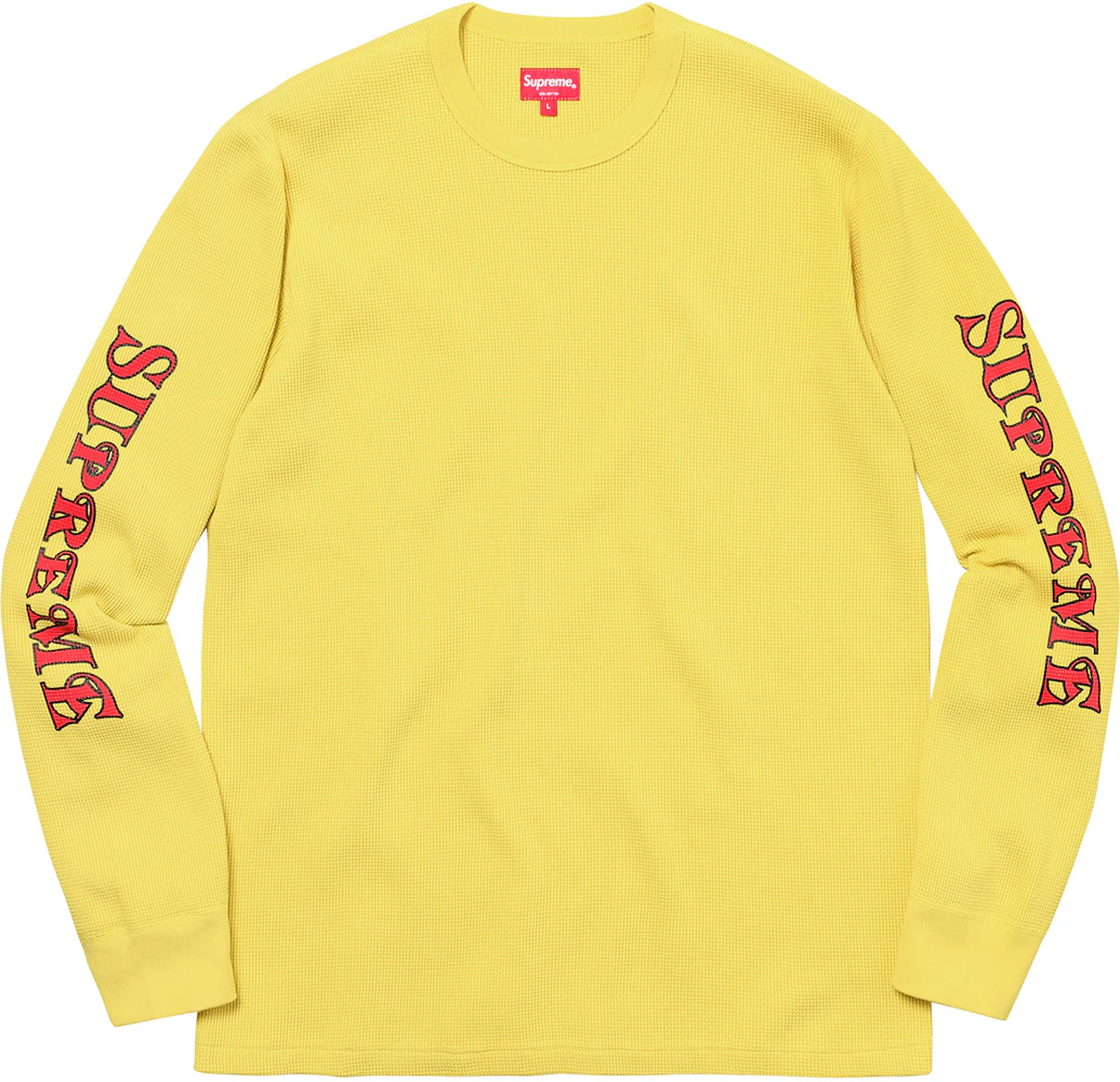 Supreme Sleeve Logo Waffle Thermal Pale Yellow Men's - FW17 - US