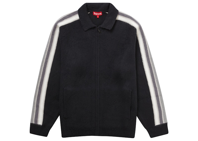 Supreme Sleeve Stripe Zip Up Sweater Black