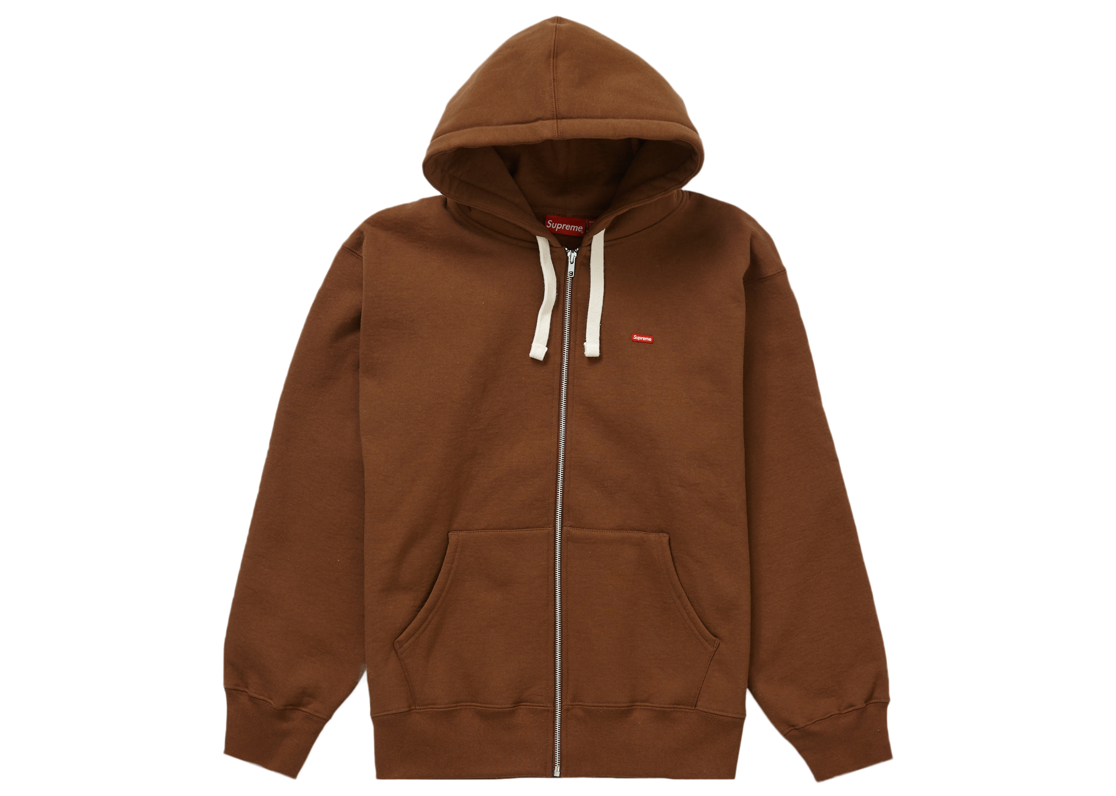 Supreme Small Box Drawcord Zip Up Hooded Sweatshirt Brown Men's 