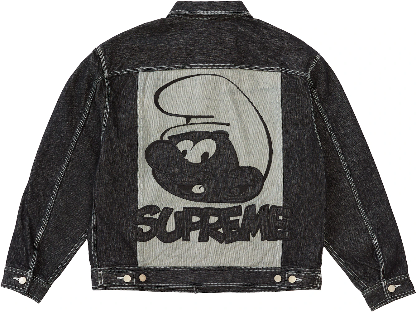 Supreme Smurfs Leather Varsity Jacket Black