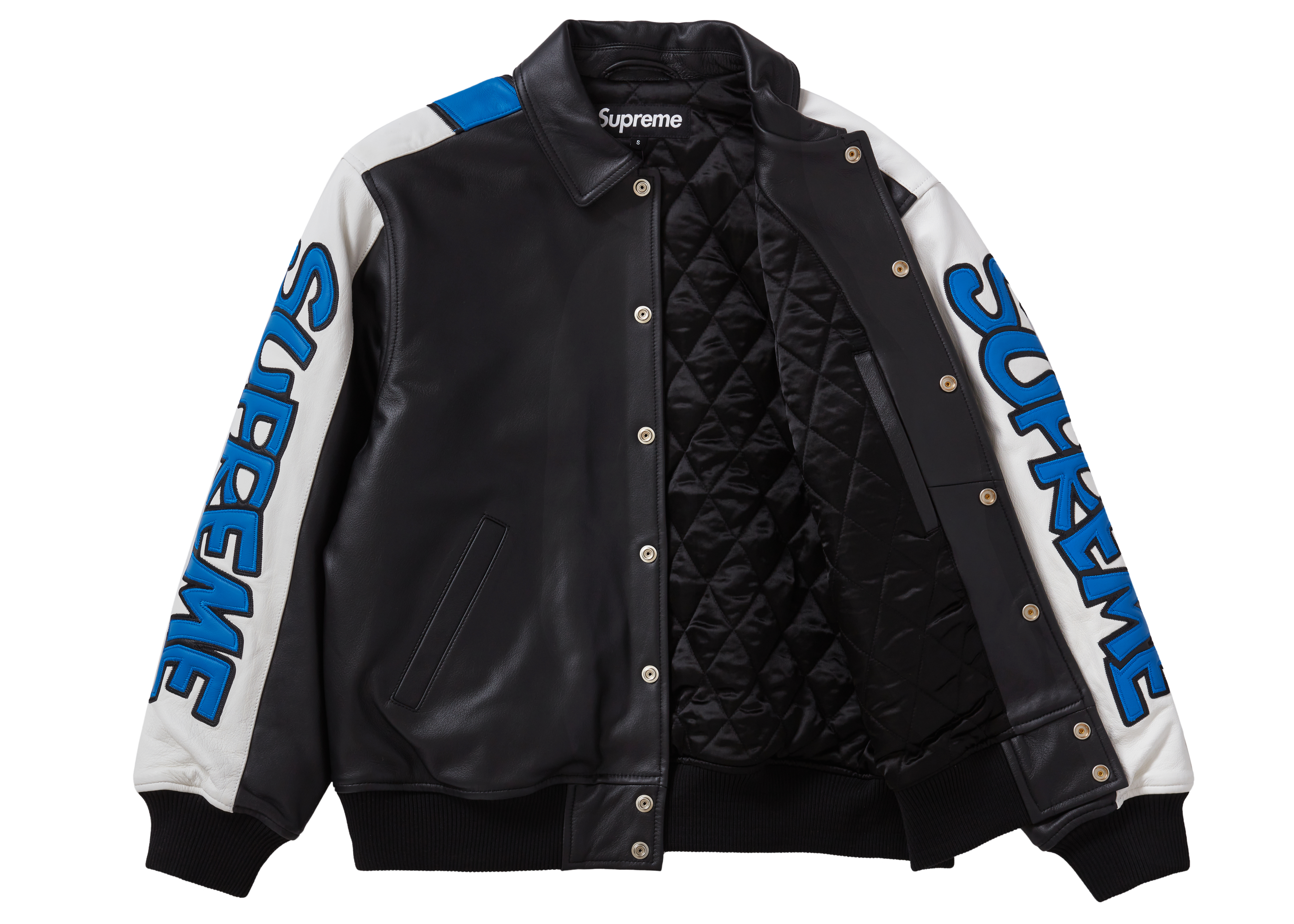 Supreme Smurfs Leather Varsity Jacket Black