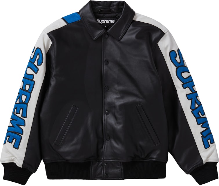 Supreme Smurfs Leather Varsity Jacket Black