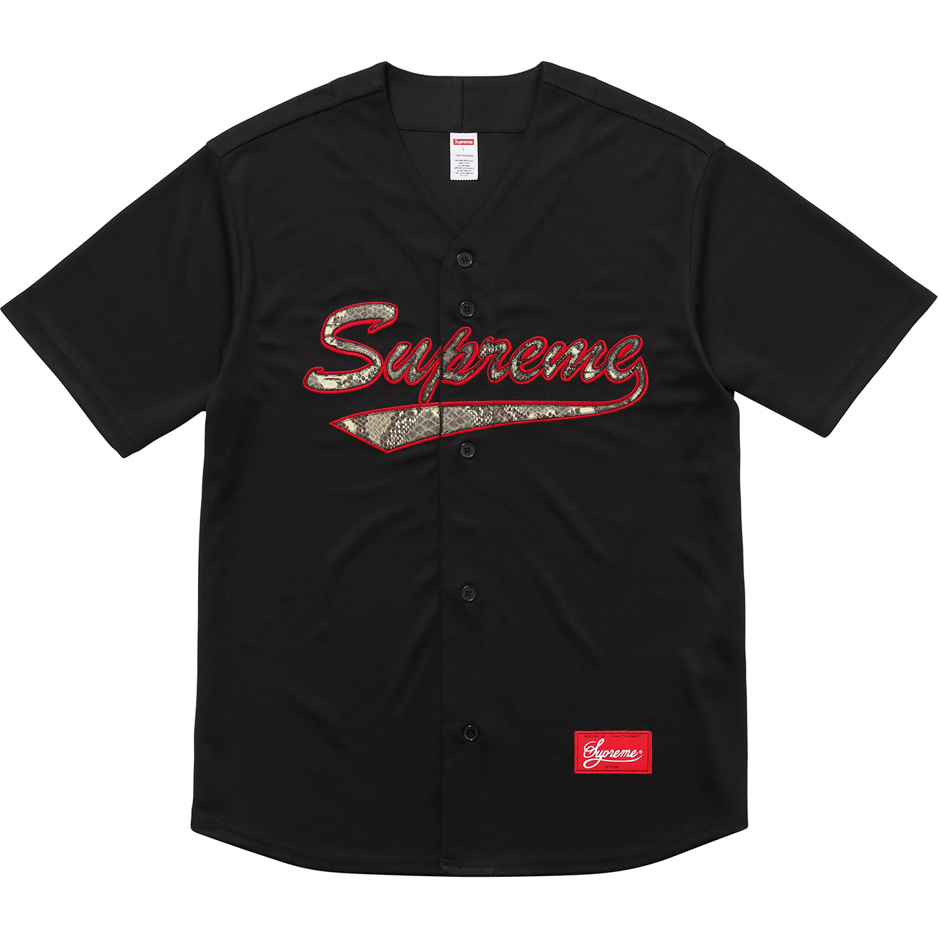 Supreme Snake Script Logo Baseball Jersey Black