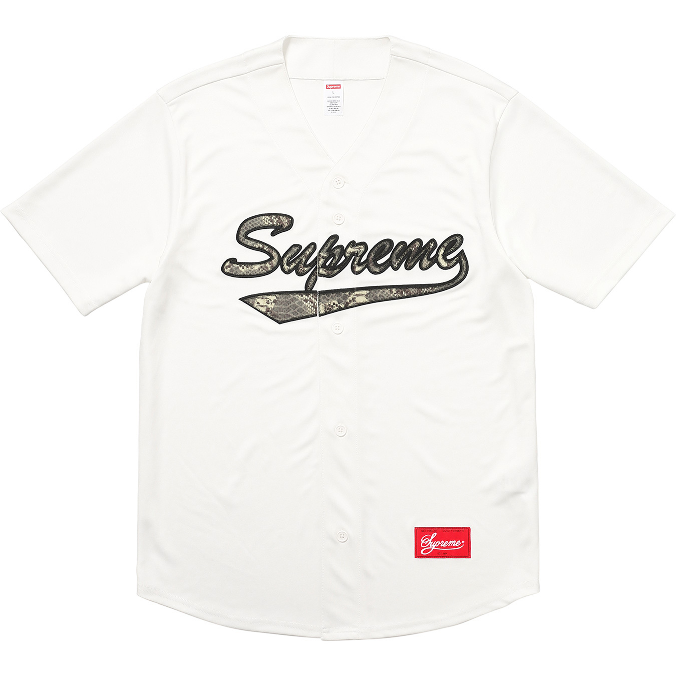 Supreme Snake Script Logo Baseball Jersey White