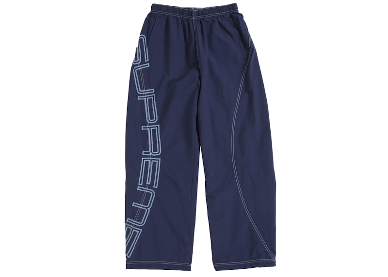 Pre-owned Supreme Men's Spellout Embroidered Track Pant (ss25) In Navy Blue