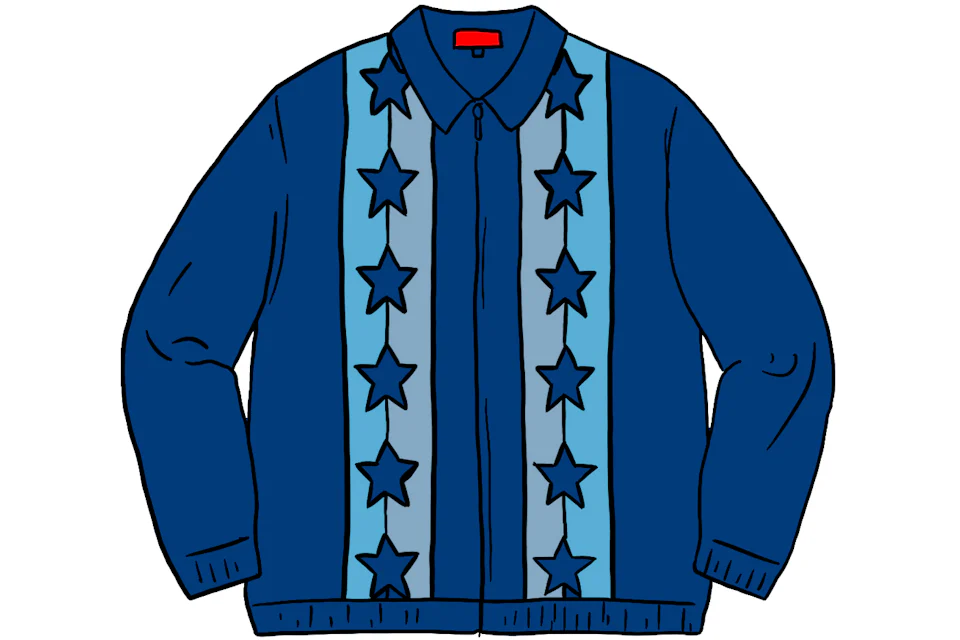 Supreme Stars Zip Up Sweater Polo Blue