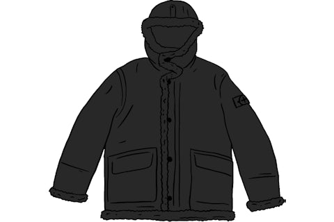 Supreme Stone Island Hand Painted Hooded Shearling Jacket Black