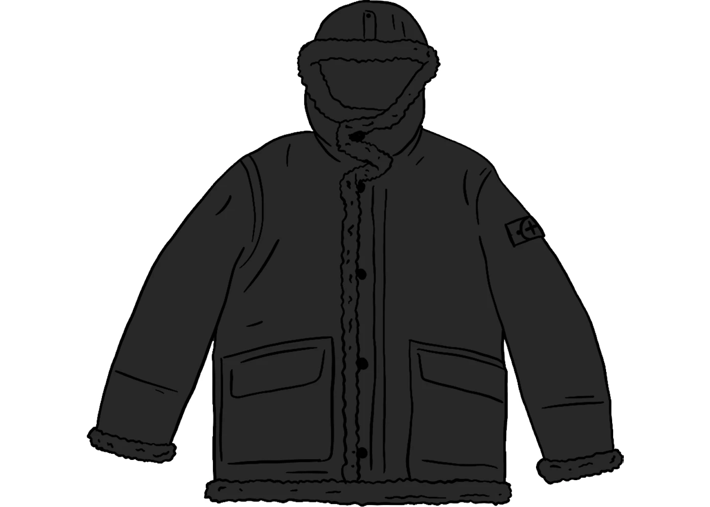 Supreme Stone Island Hand Painted Hooded Shearling Jacket Black