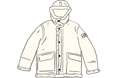 Supreme Stone Island Hand Painted Hooded Shearling Jacket White