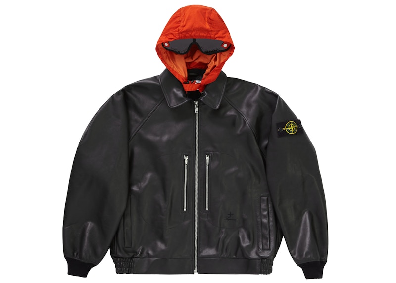 Supreme Stone Island Leather Bomber Jacket Black