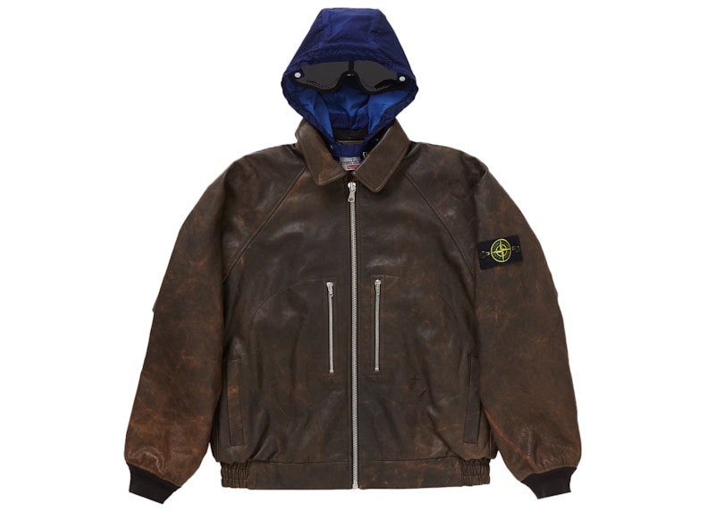 Supreme Stone Island Leather Bomber Jacket Brown Men's - FW23 - US