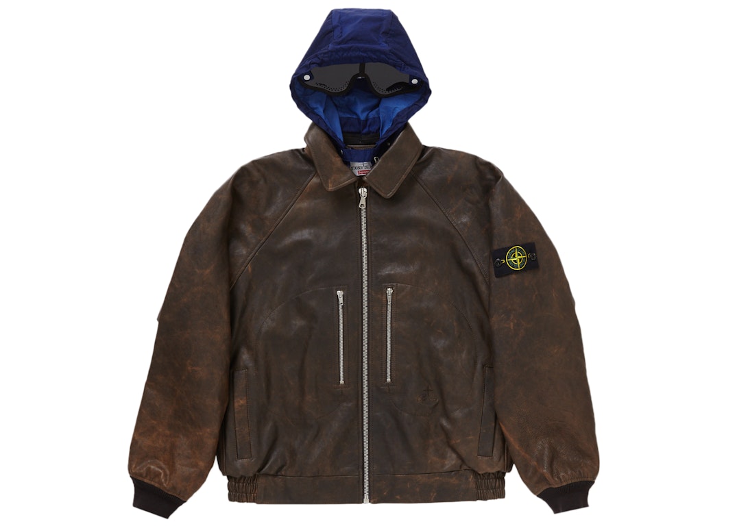 Pre-owned Supreme Stone Island Leather Bomber Jacket Brown
