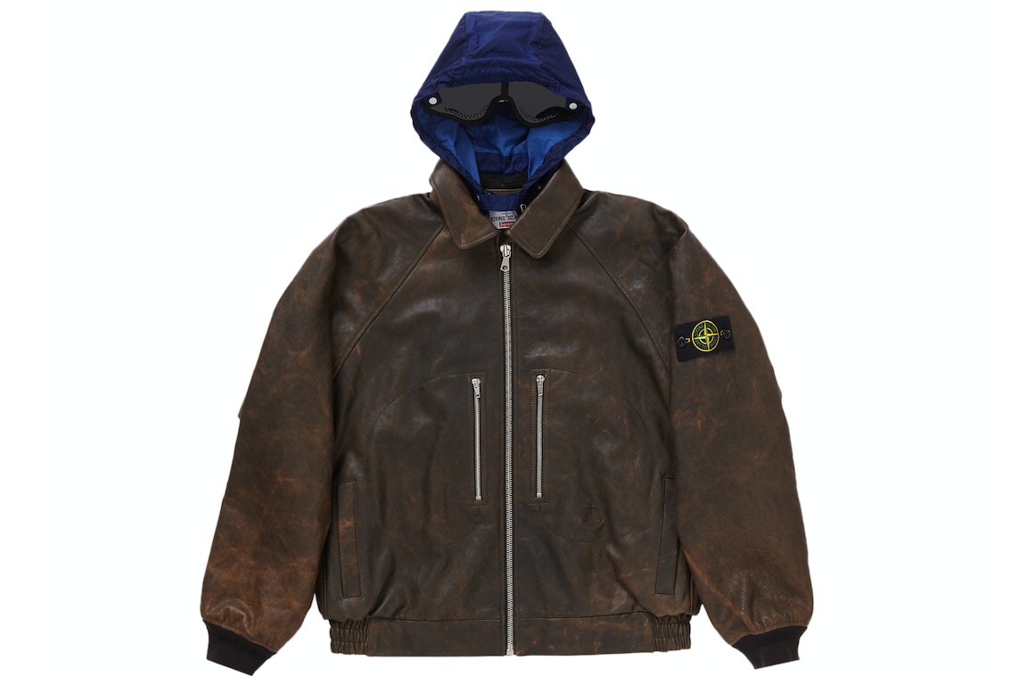 Pre-owned Supreme Stone Island Leather Bomber Jacket Brown