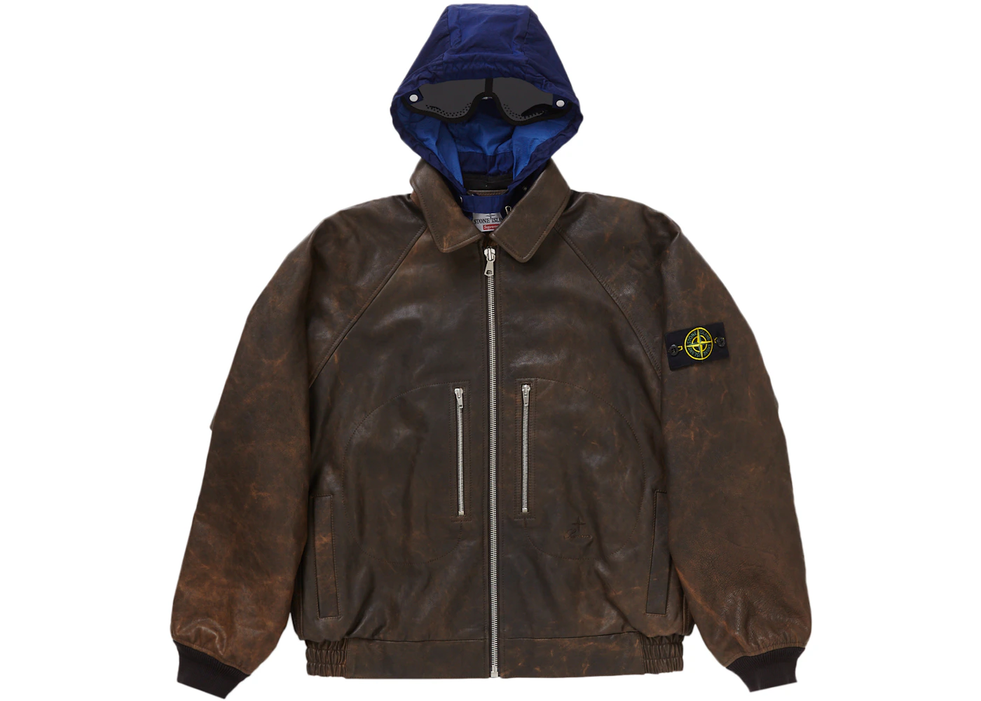 Red Stone Island Lederjacke Supreme Stone Island Leather Bomber