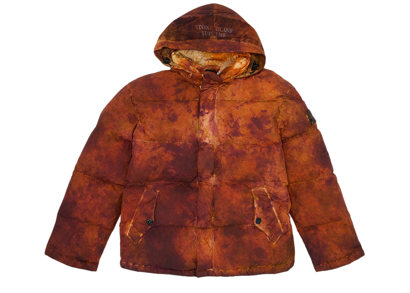 Supreme Stone Island Painted Camo Crinkle Down Jacket Coral Men's