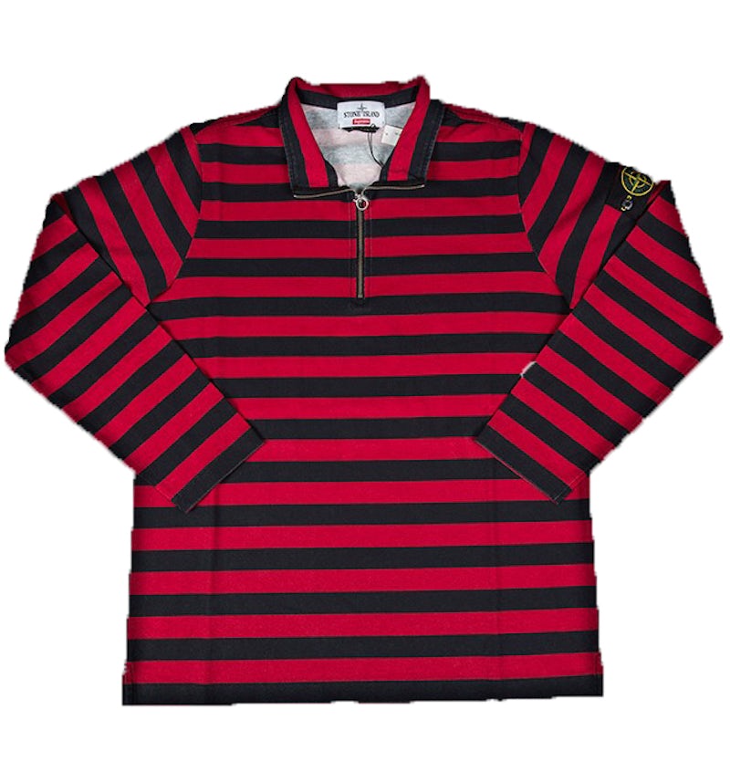 Supreme Stone Island Quarter Zip Long Sleeve Top Black Men's