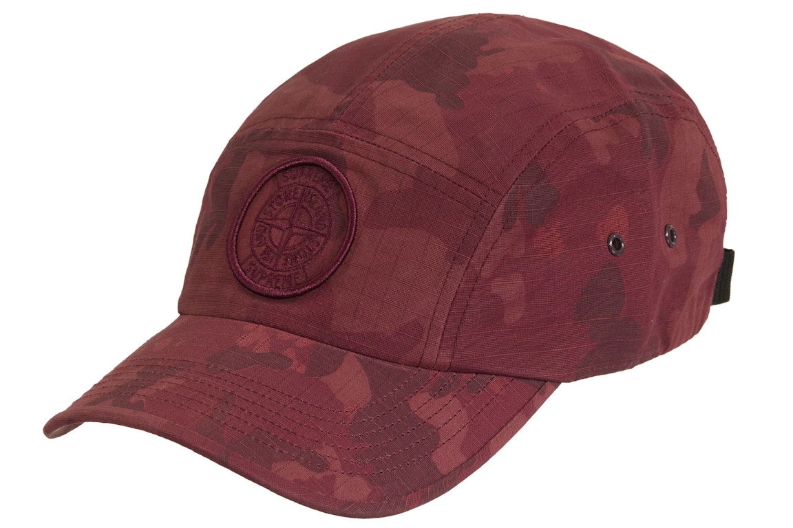 Pre-owned Supreme Stone Island Reactive Ice Camo Ripstop Camp Cap Red