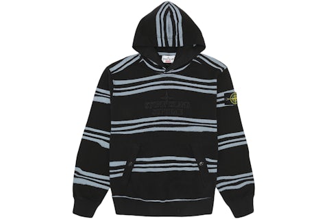 Supreme Stone Island Warp Stripe Hooded Sweatshirt Black Men's
