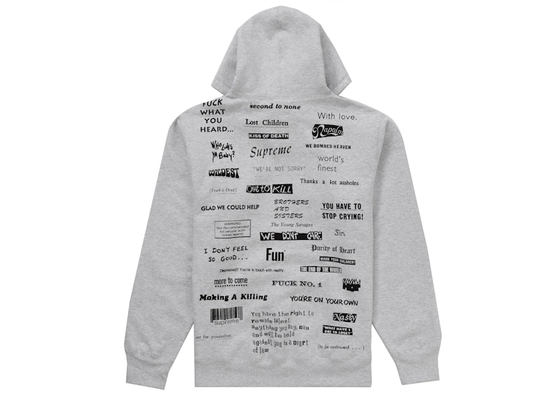 Supreme Stop Crying Hooded Sweatshirt Ash Grey