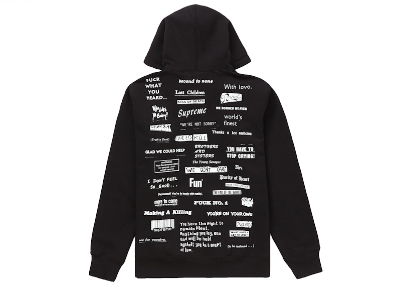 Supreme Stop Crying Hooded Sweatshirt Black Men's - FW19 - US