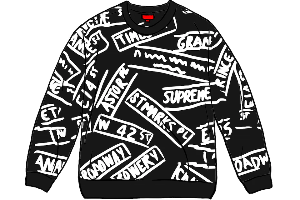 正規品/新品 Supreme 黒 Sweater Signs Street ニット/セーター