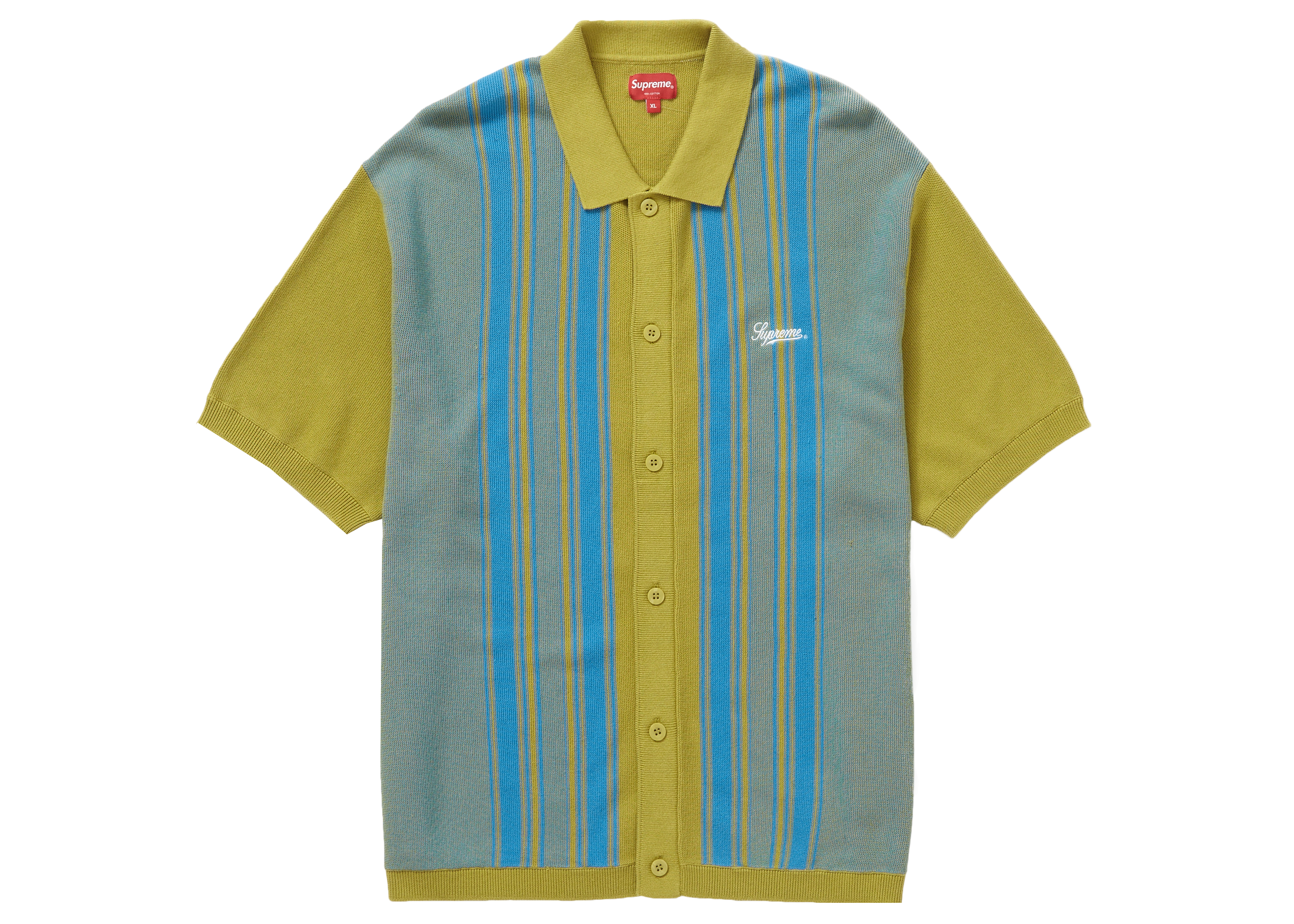 Supreme Stripe Button Up Polo Dusty Lime - SS22 Men's - US