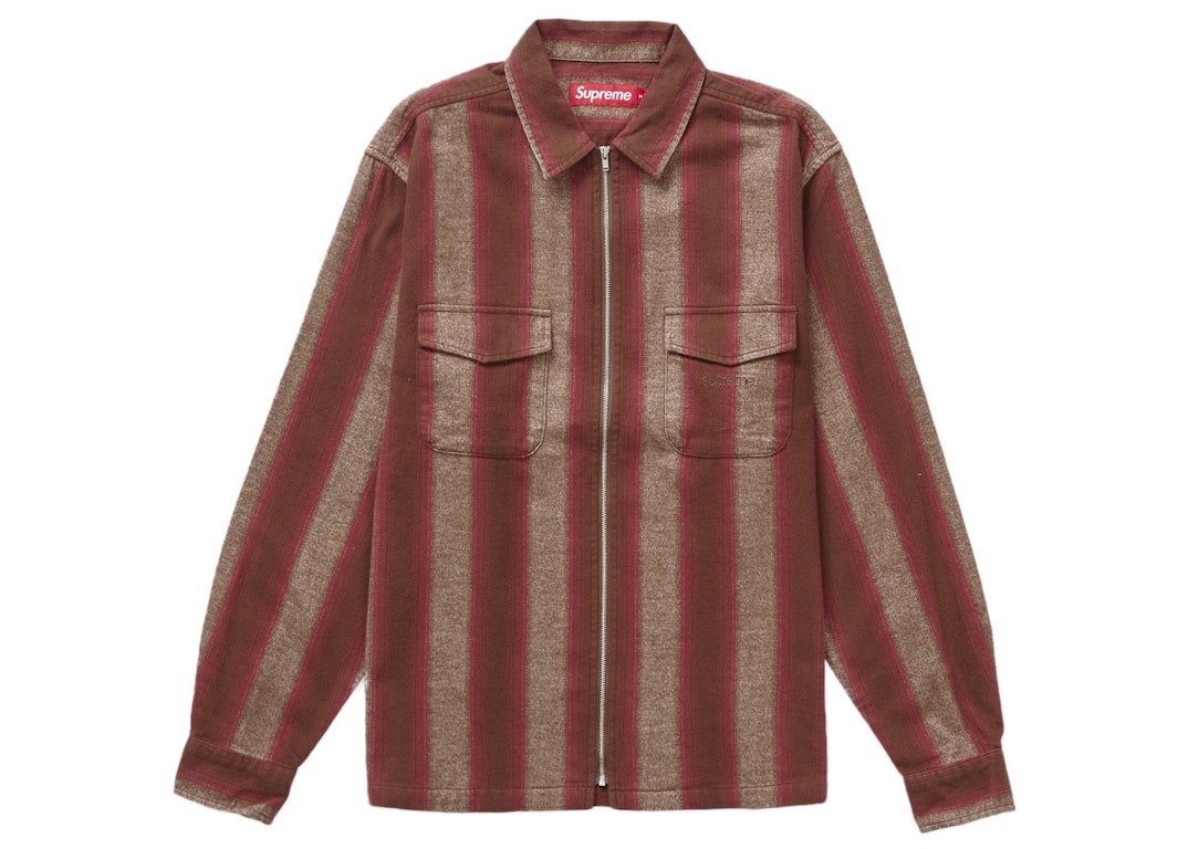 Pre-owned Supreme Stripe Flannel Zip Up Shirt Brown