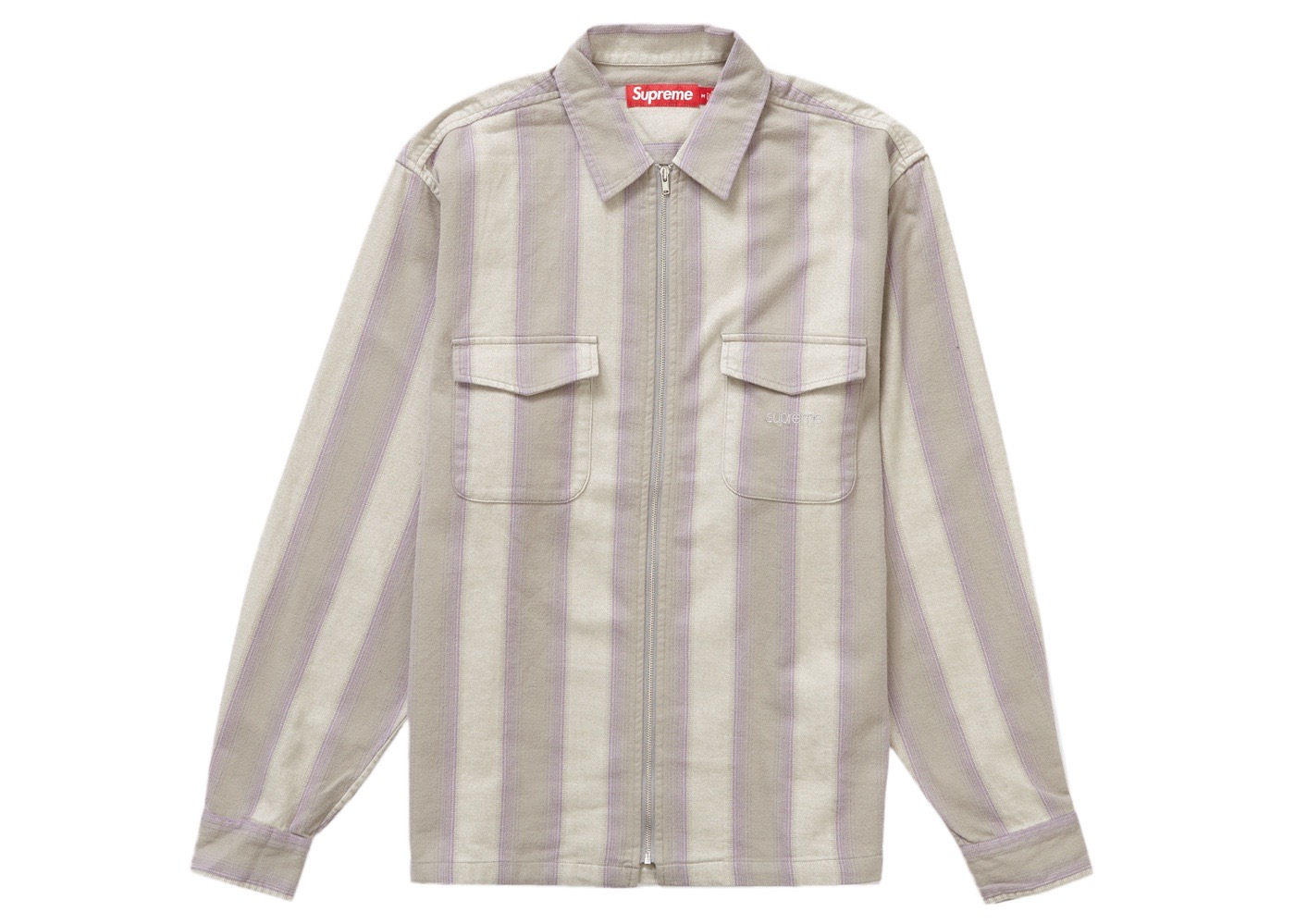 Supreme Stripe Flannel Zip Up Shirt Grey Men's - FW23 - US