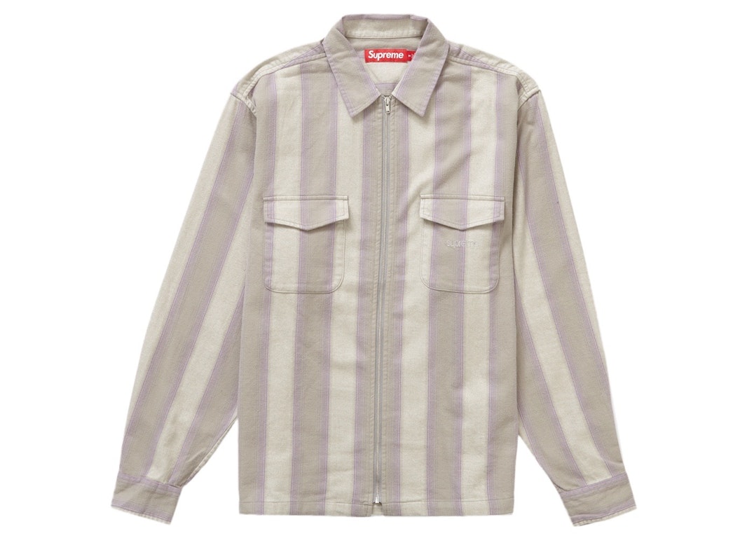 Pre-owned Supreme Stripe Flannel Zip Up Shirt Grey
