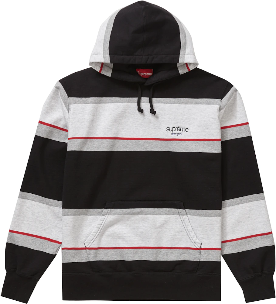 Supreme Striped Rib Hooded Sweatshirt Black Box Logo New York FW18