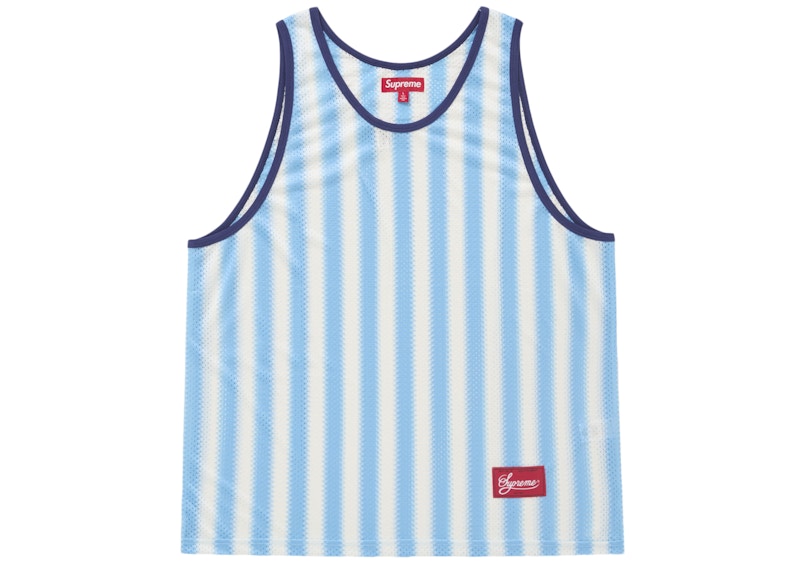Supreme SS18 Mesh Stripe Tank Top Rare Size Large Light Blue