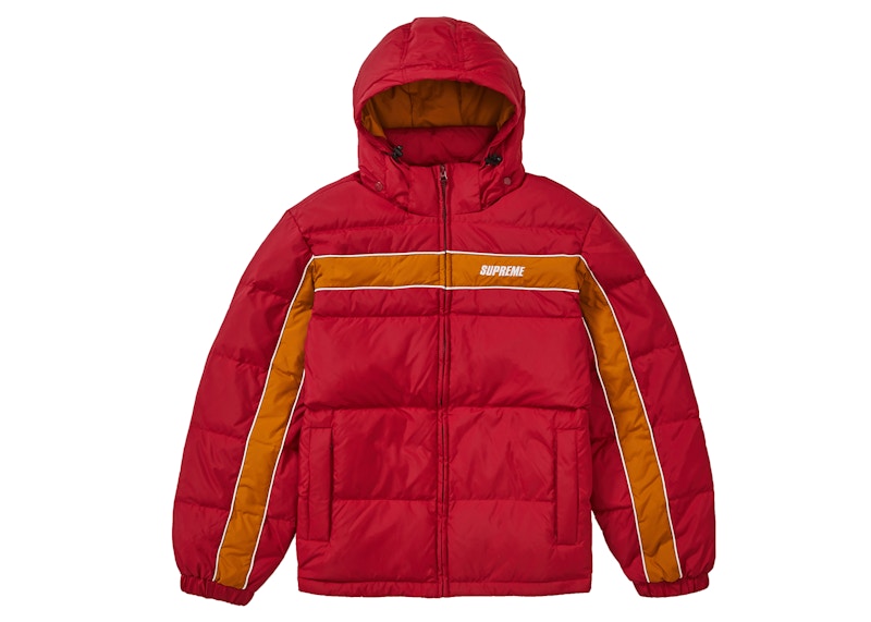 Supreme Stripe Panel Down Jacket Burgundy Men's - FW18 - US