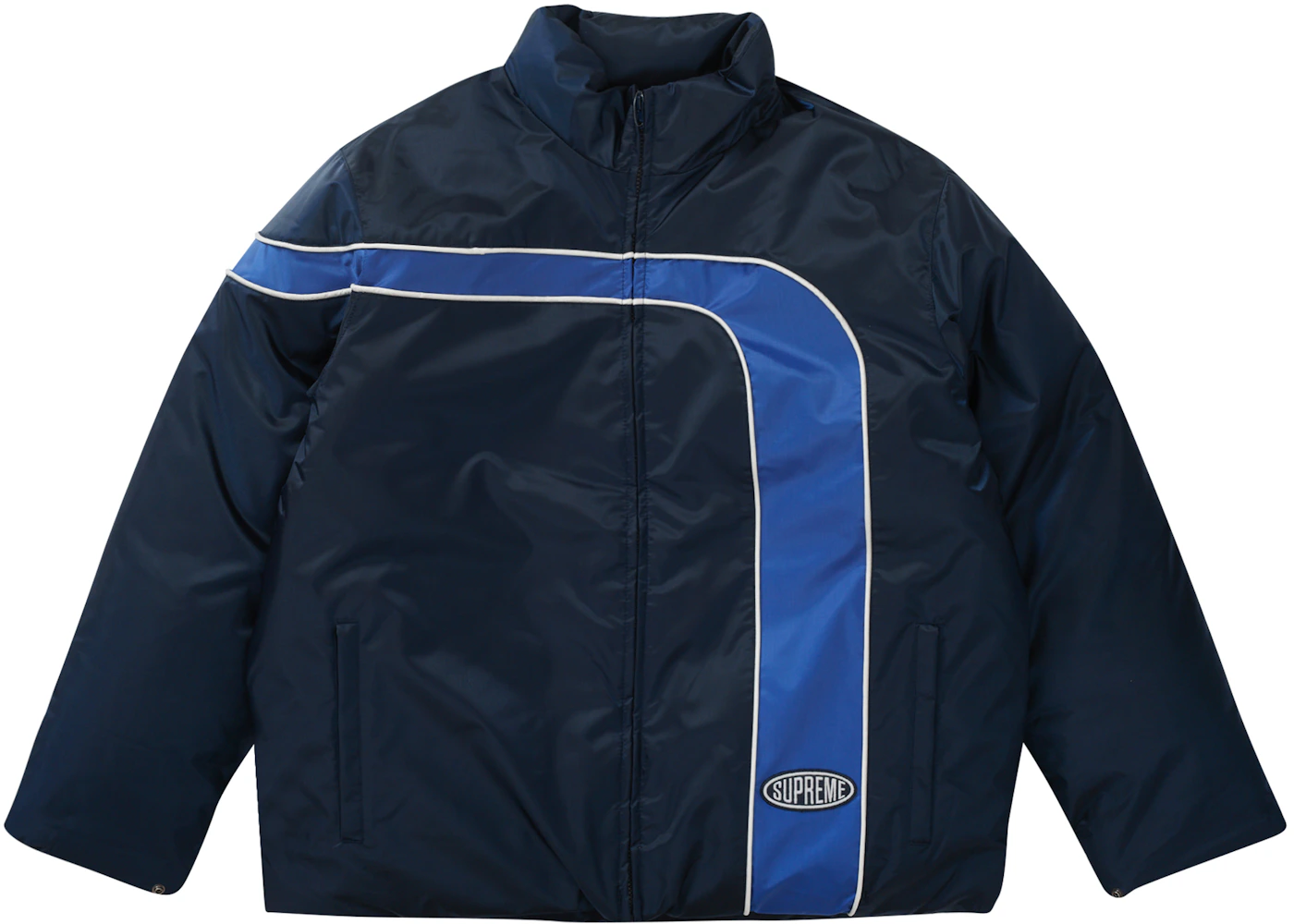 Supreme Stripe Puffer Jacket Navy Men's - SS23 - US