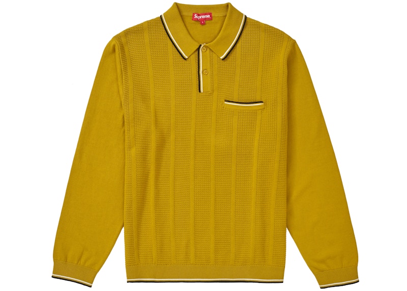 Supreme Stripe Rib L/S Knit Polo Light Olive - FW19 Men's - GB