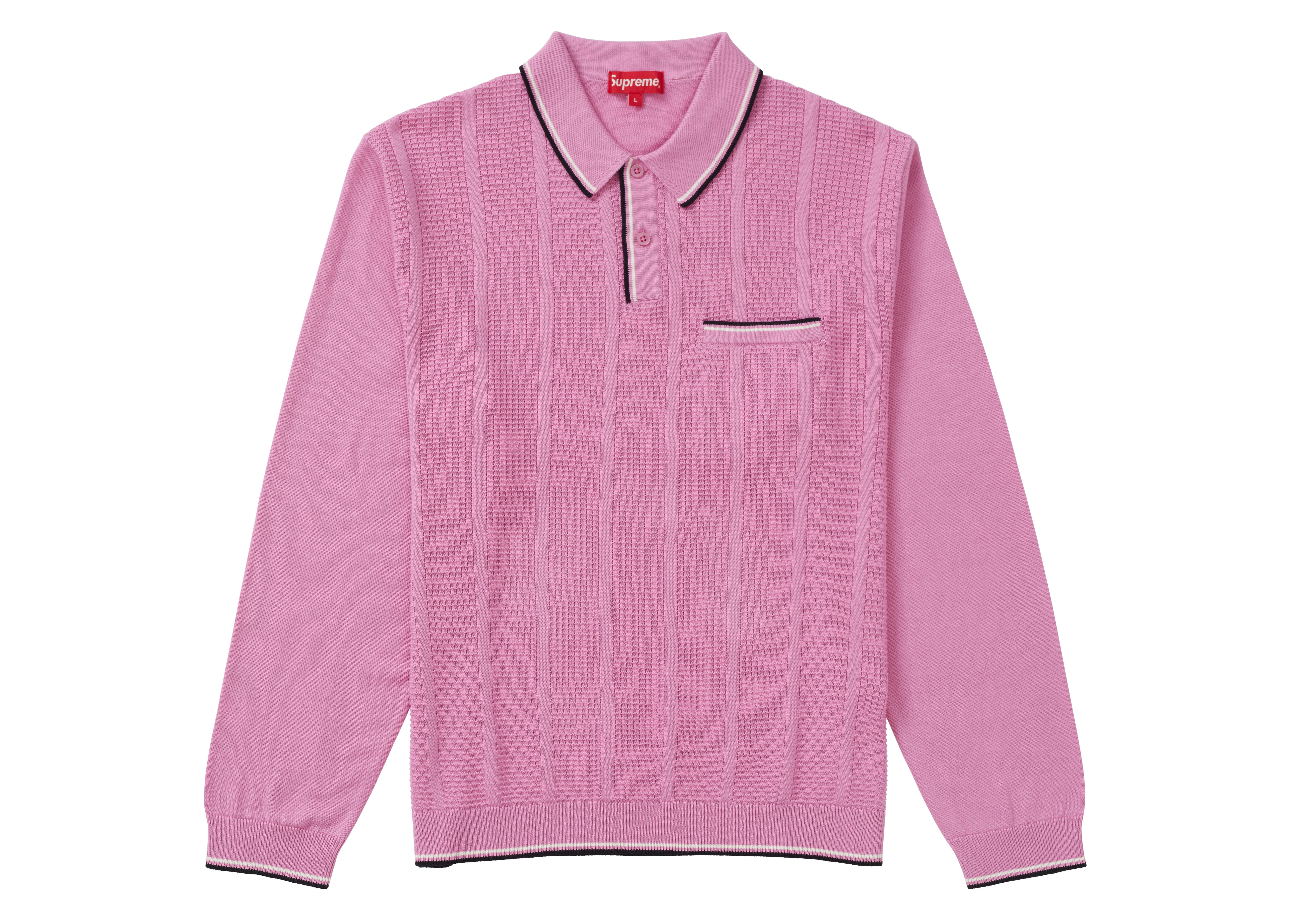 Supreme Stripe Rib L/S Knit Polo Light Pink - FW19