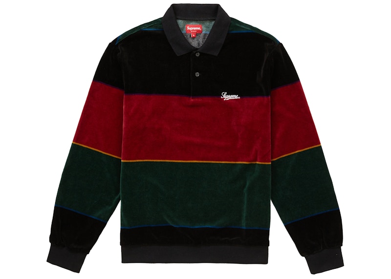 supreme stripe velour l/s polo-