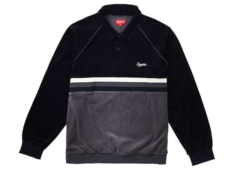 Supreme Stripe Velour Raglan L/S Polo Black Men's - SS19 - US