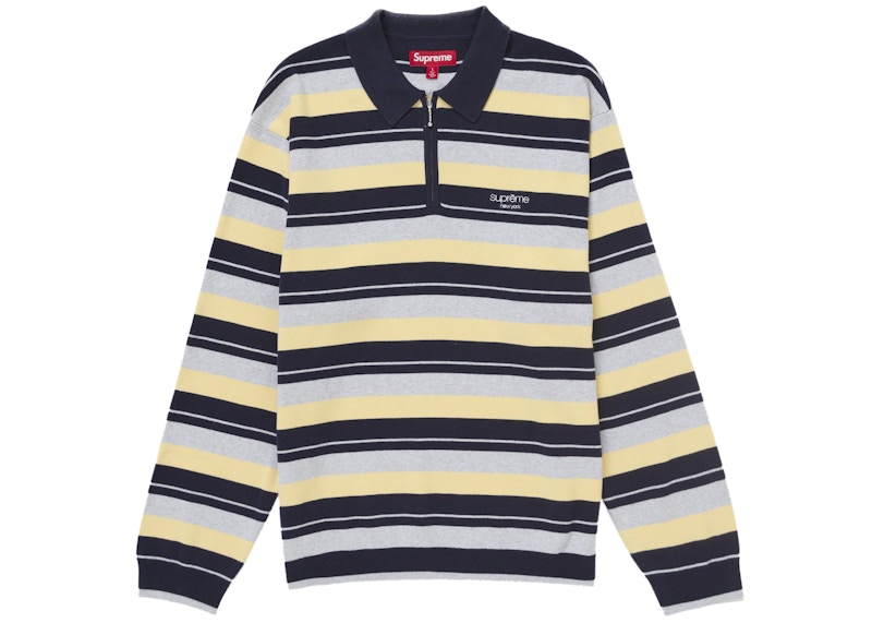 Supreme Stripe Zip L/S Polo Navy Men's - FW24 - US