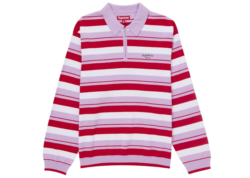 Supreme Stripe Zip L/S Polo Light Purple Men's - FW24 - US