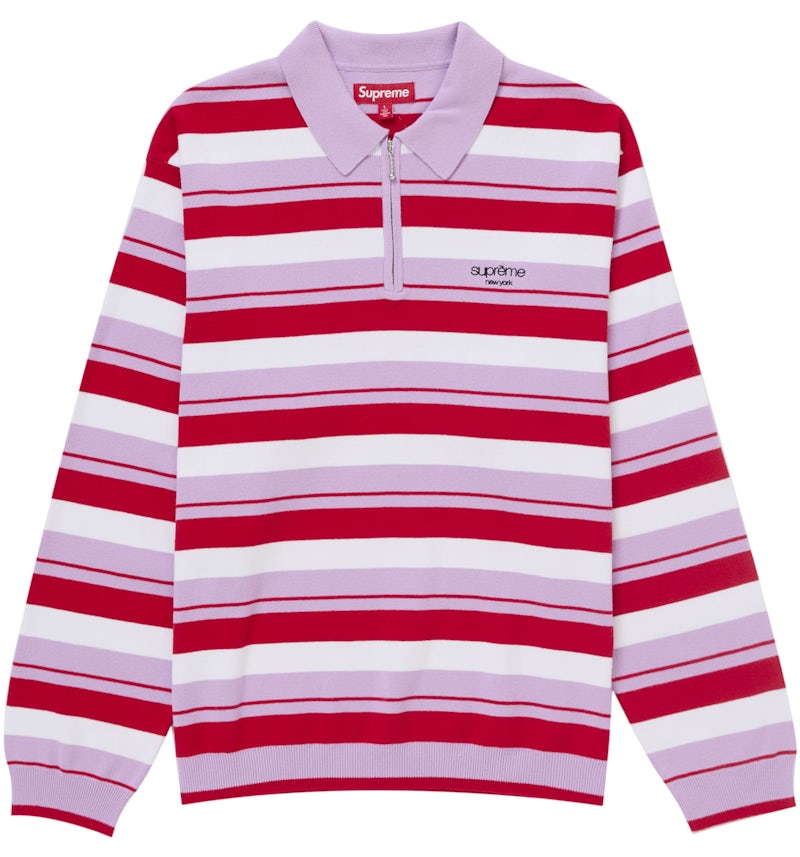Supreme Stripe Zip L/S Polo Light Purple Men's FW24 US