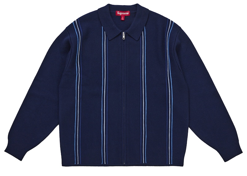 Supreme Stripe Zip Up Polo Sweater Navy メンズ - FW25 - JP