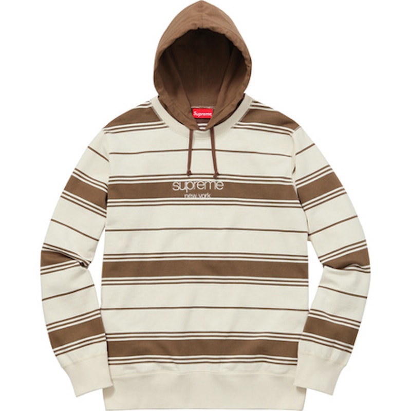 Supreme Striped Hooded Crewneck Brown Men s FW16 GB