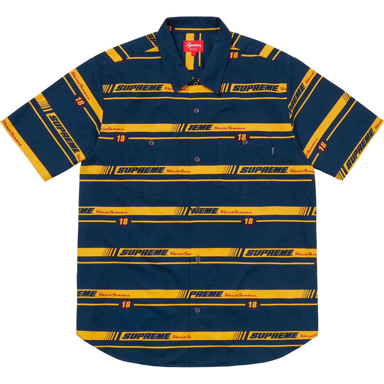 Supreme Striped Racing Work Shirt Navy Men's - FW18 - US