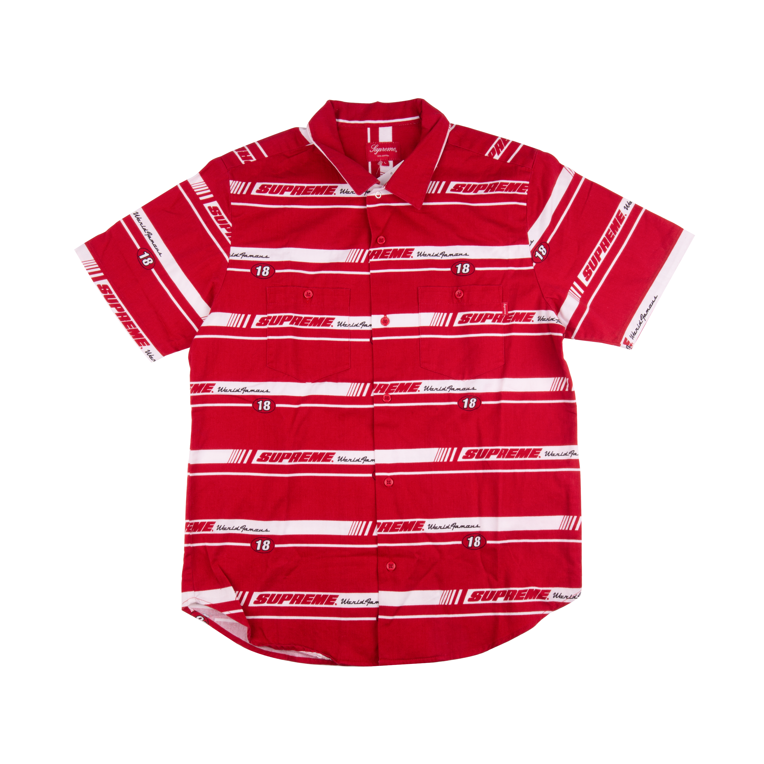 Supreme Striped Racing Work Shirt Red