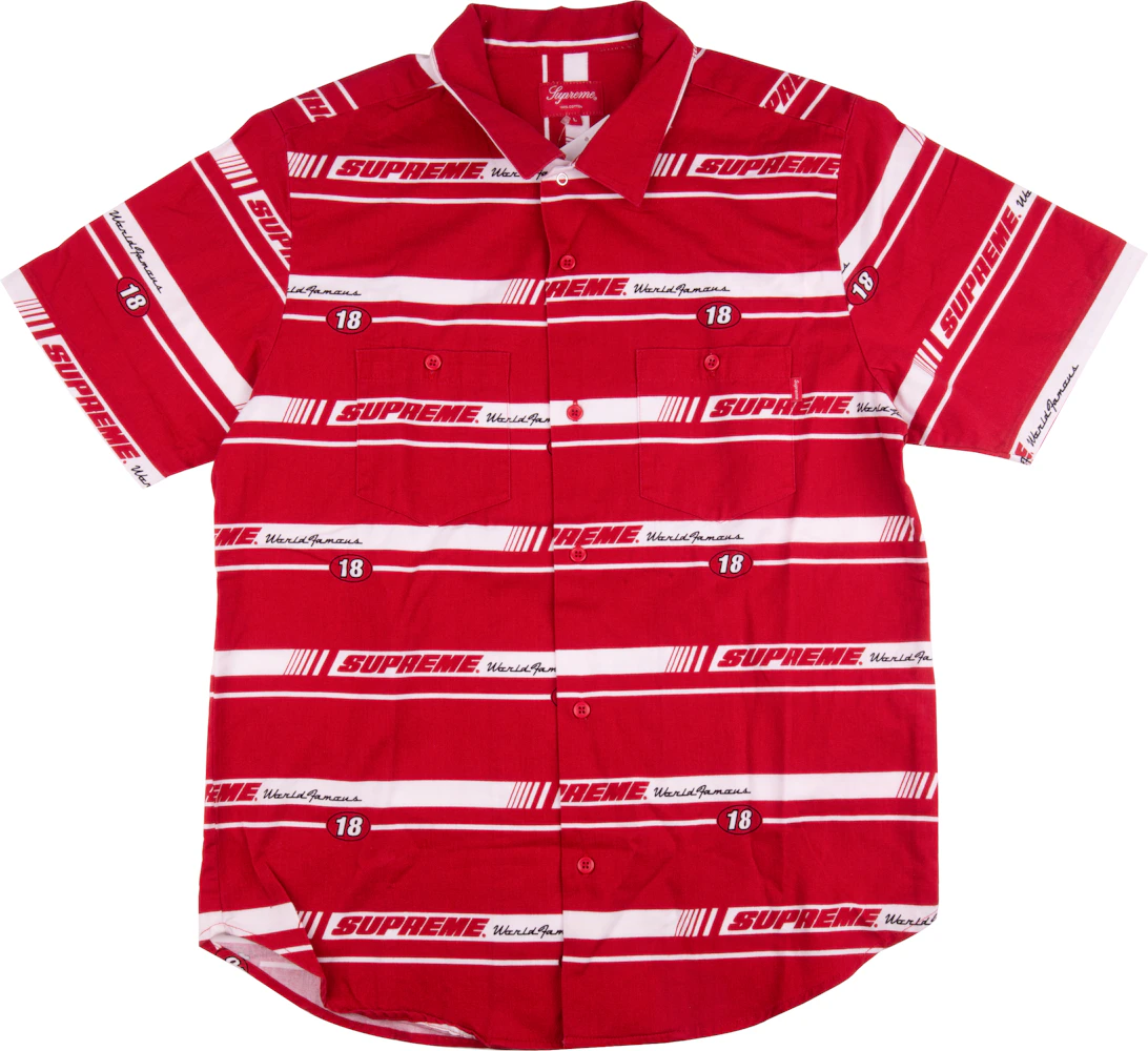 Supreme Striped Racing Work Shirt Red Men's - FW18 - US