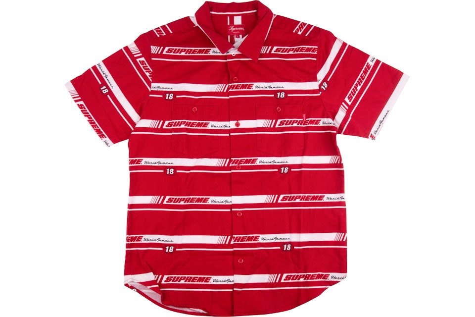 Supreme Striped Racing Work Shirt Red