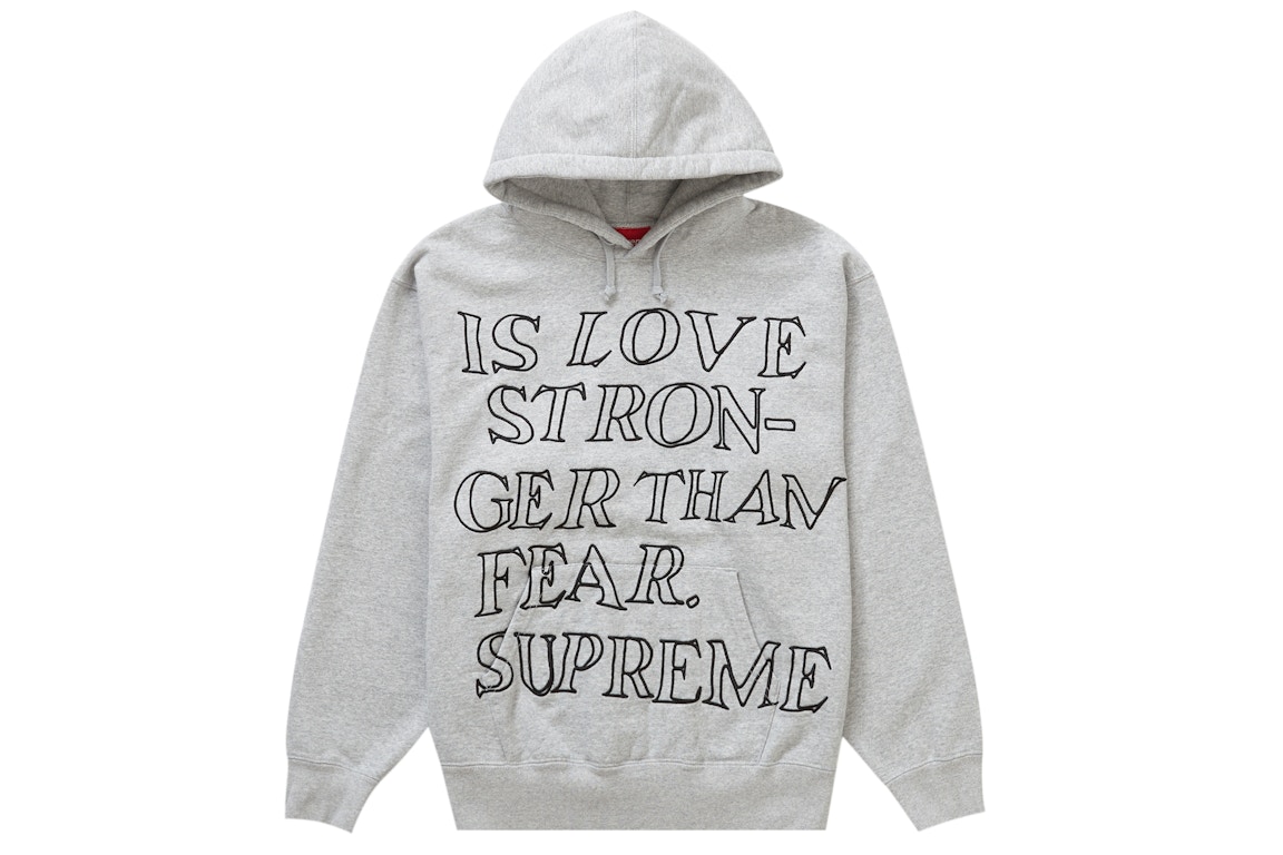 Click to view more detailed imagery on our partner's website Pre-owned Supreme Stronger Than Fear Hooded Sweatshirt Heather Grey